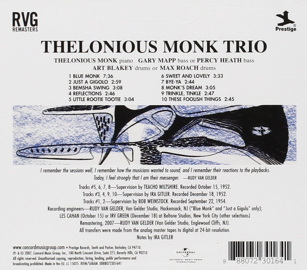 THELONIOUS MONK CD Thelonious Monk Trio ( RVG Edition)