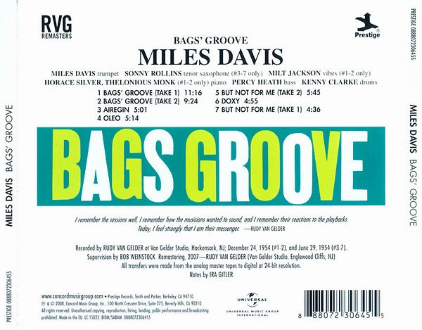 MILES DAVIS CD Bags Groove (RVG Remasters)