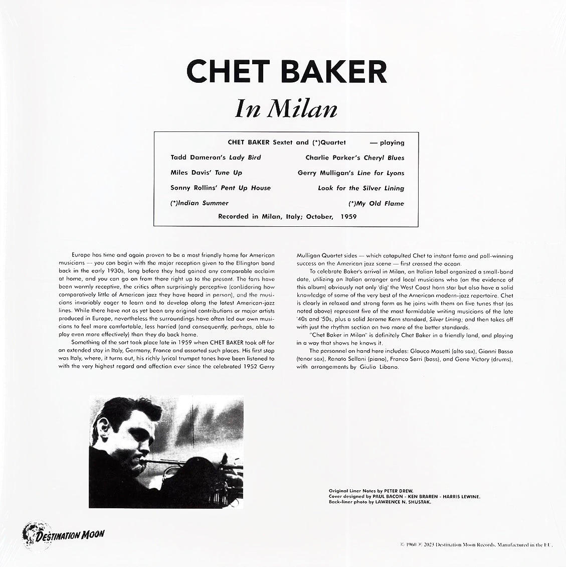 CHET BAKER LP In Milan (Clear Coloured Numbered Vinyl)