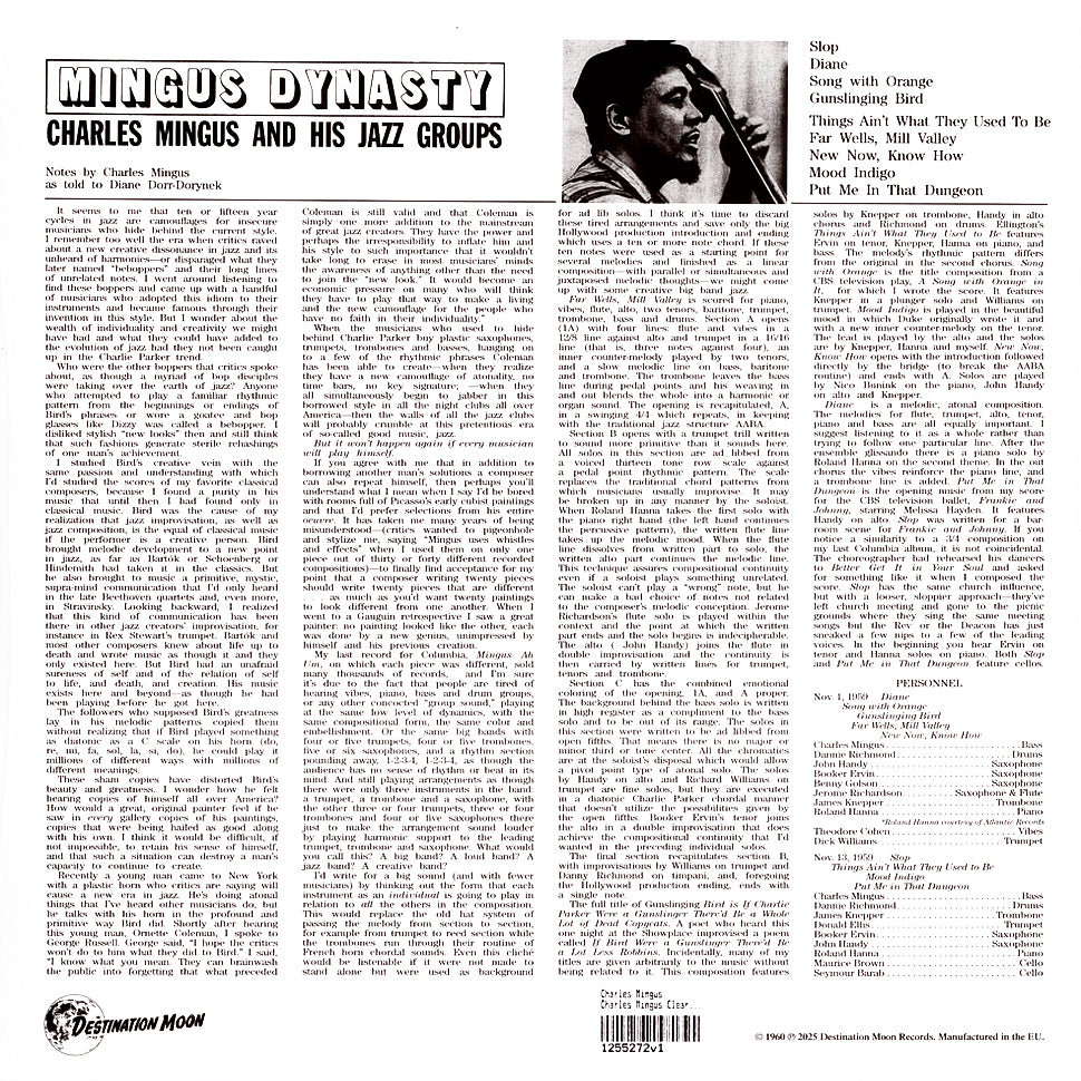 CHARLES MINGUS LP Dynasty (Clear Coloured Numbered Vinyl)