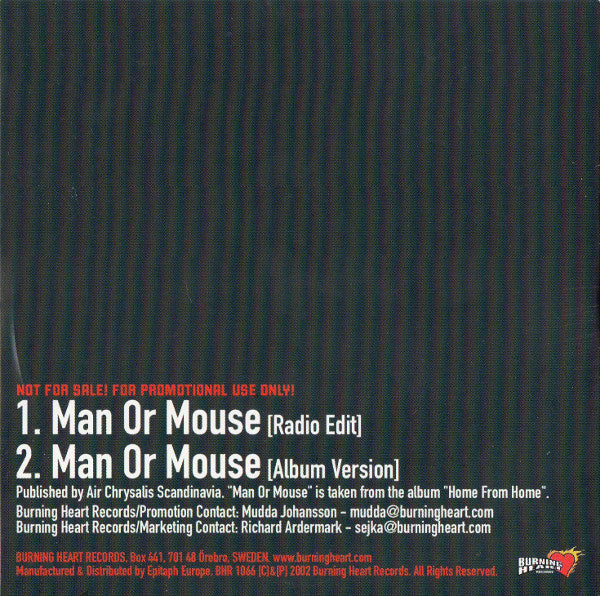 Millencolin – Man Or Mouse - CD, Single, Promo - 2002 - Burning Heart Records – BHR 1066 - CD Mint (M) / Cover Near Mint (M-)