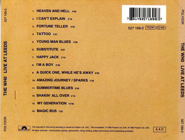The Who – Live At Leeds - CD - Like New (M- / M-)