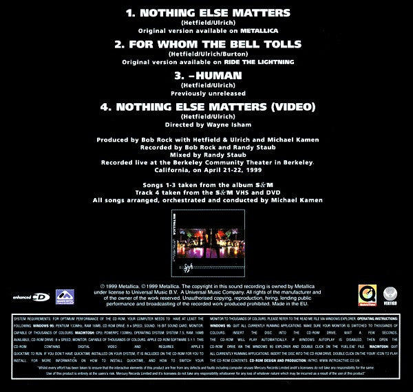 Metallica With Michael Kamen Conducting The San Francisco Symphony Orchestra – Nothing Else Matters - CD - CD Muy Buen Estado / Portada Como Nueva (VG+/M-).