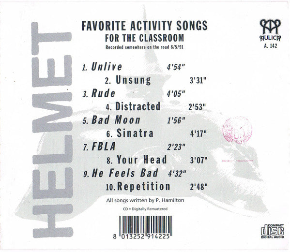 Helmet – Live 8-5-91 - CD - 1992 - Aulica – A. 142 - CD Very Good Condition / Cover Very Good Condition (VG+/VG+)