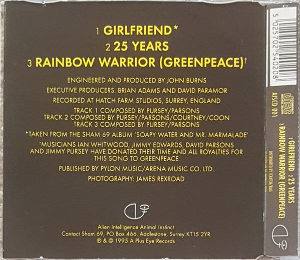 Sham 69 – Girlfriend - CD-SG - 1995 - A Plus Eye Records – AISCD 001 - CD Very Good Plus (VG+) / Cover Like New (M-)