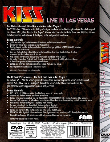 Kiss – Live In Las Vegas - DVD - Como Nuevo / Like New (M- / M-)