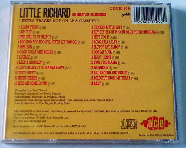 Little Richard – His Greatest Recordings - CD - Muy Buen Estado / Very Good Condition (VG+ / M-)