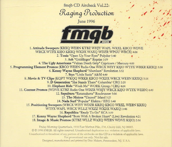 FMQB CD Aircheck Volume 22: Raging Production - CD - Muy Buen Estado / Very Good Condition (VG+ / M-)