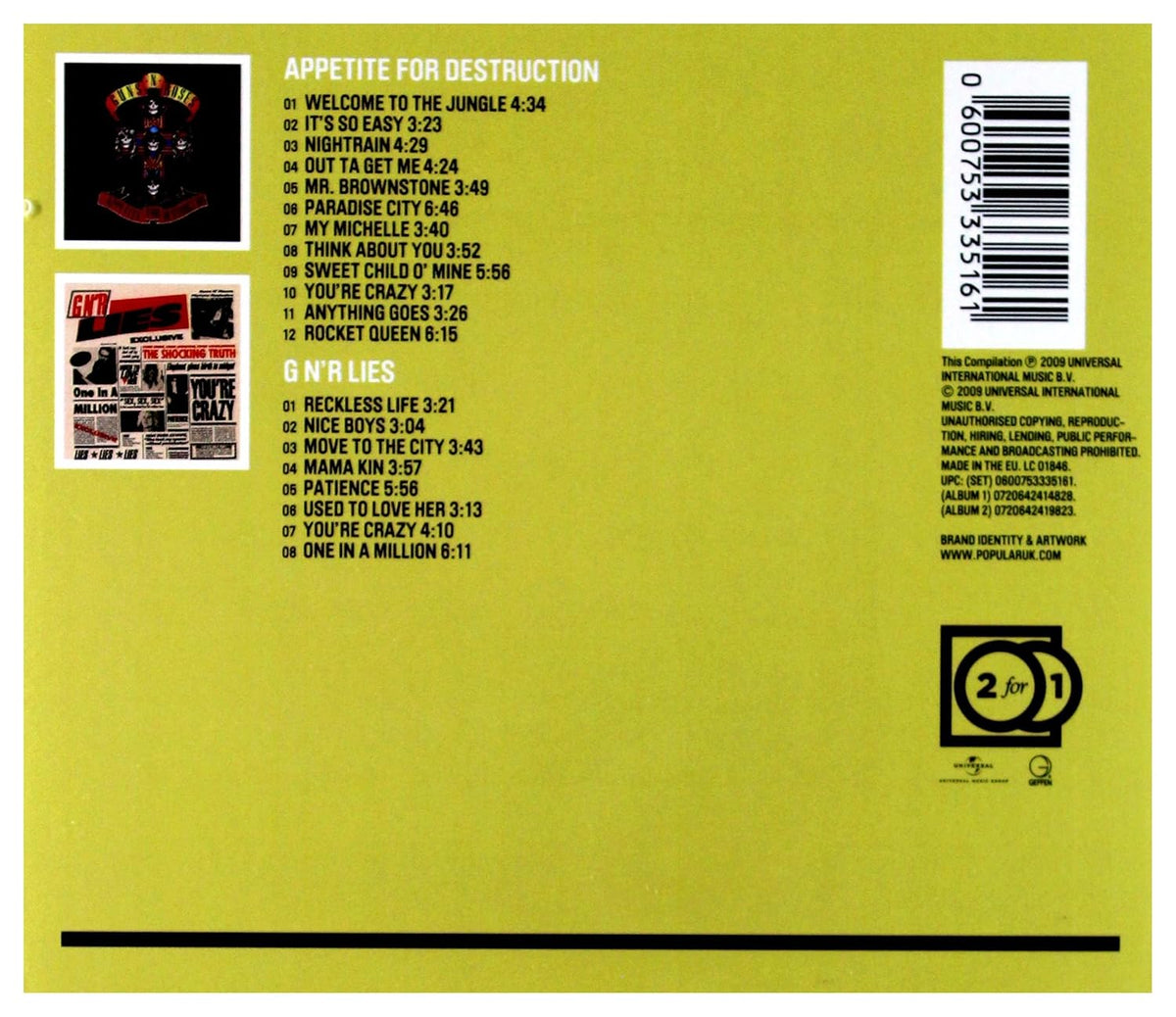 Guns N'Roses – Appetite For Destruction + G N'R Lies - 2xCD - CDs Como Nuevos / Portada Como Nueva (M-/M-)