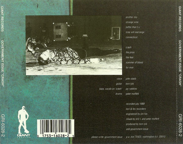 Government Issue – Crash - CD - 1988 - Giant Records – GRI6028-2 - CD Very Good Condition (VG+) / Cover New (M)
