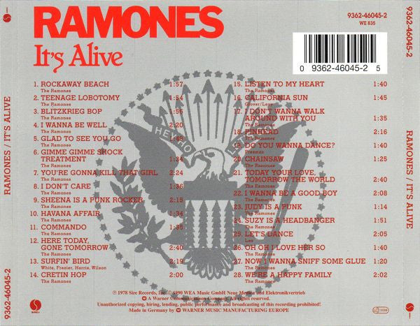 Ramones – It's Alive - CD - CD Como Nuevo / Portada Como Nueva (M-/M-)