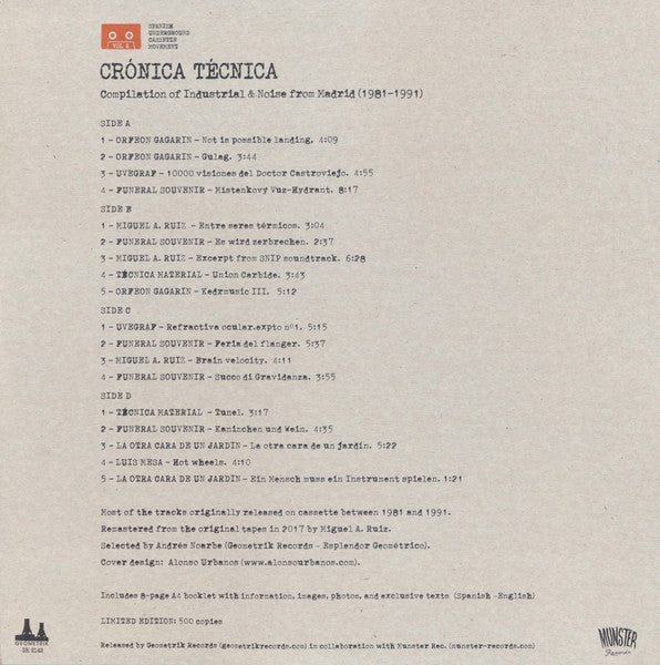 Crónica Técnica (Compilation Of Industrial & Noise From Madrid 1981-1991) - 2xLP - 2018 - Geometrik – GR 2142 - NUEVO - PRECINTADO / NEW – SEALED.