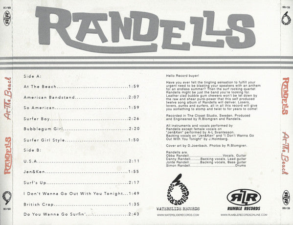 Randells – At The Beach - CD - 2015 - Rumble Records – RR-136, Waterslide Records – RR-136 - NUEVO - PRECINTADO / NEW - SEALED.
