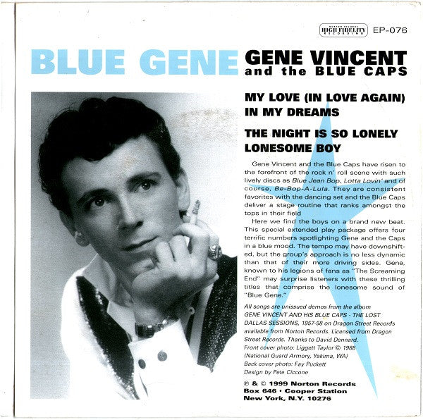 Gene Vincent And The Blue Caps – Blue Gene - 7" - 1999 - Norton Records – EP-076 - Like New (M- / M-)