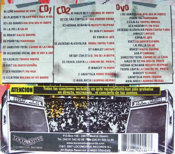 Live Rock - The concert of your dreams - Leño / La Polla / Platero y Tú / Los Suaves / Boikot / Porretas / Ilegales / S.A. / Ska-P... - 2xCD + DVD - Locomotive Records – LM505 - NEW - SEALED.