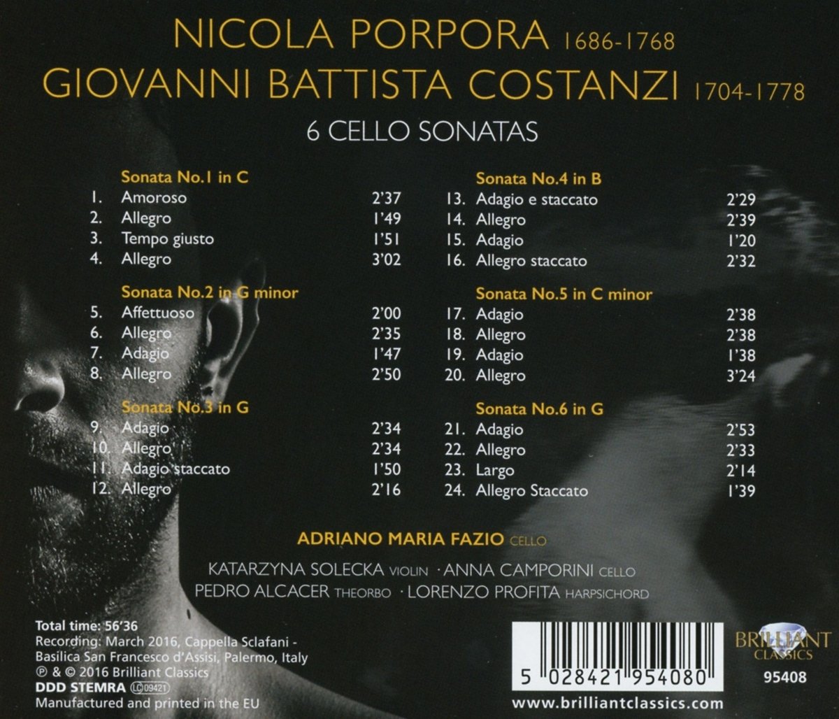Adriano Maria Fazio - Porpora Costanzi - 6 Cello Sonatas - CD - Like New (M- / M-)