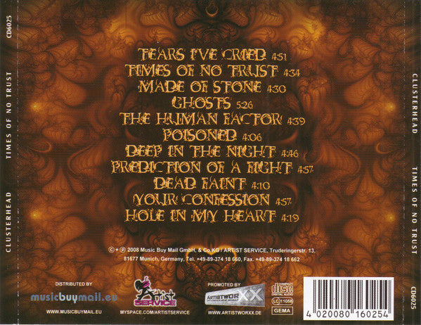 Clusterhead – Times Of No Trust - CD - New and unplayed but not sealed.