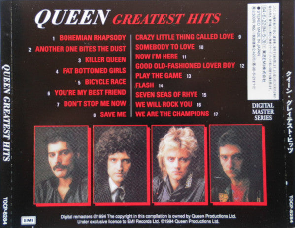 Queen – Greatest Hits - CD - Edición Japonesa / Japanese Edition - SIN OBI - NO OBI - 1994 - EMI – TOCP-8284 - Nuevo sin usar pero no precintado / New and unplayed but not sealed