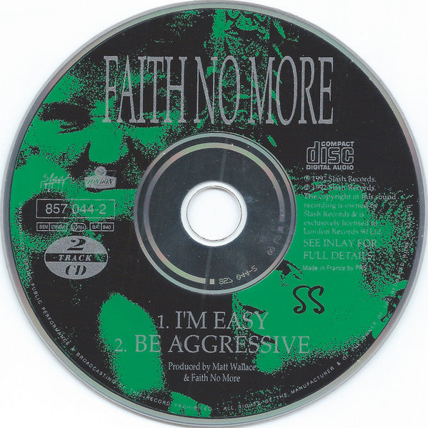 Faith No More – I'm Easy / Be Aggressive - CD, Single, Cardboard Sleeve - 1992 - Slash – 857 044-2, London Records – 857 044-2 - Very Good Condition (VG+ / VG+)
