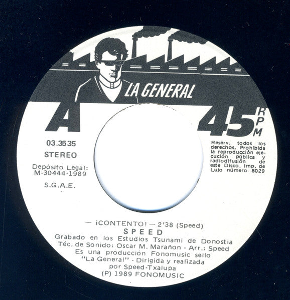 Speed – Contento - 7" - 1989 - La General – 03.3535, Fonomusic – 03.3535 - Vinyl Mint (M) / Cover Near Mint (M-) - Reference Number Sticker on Cover