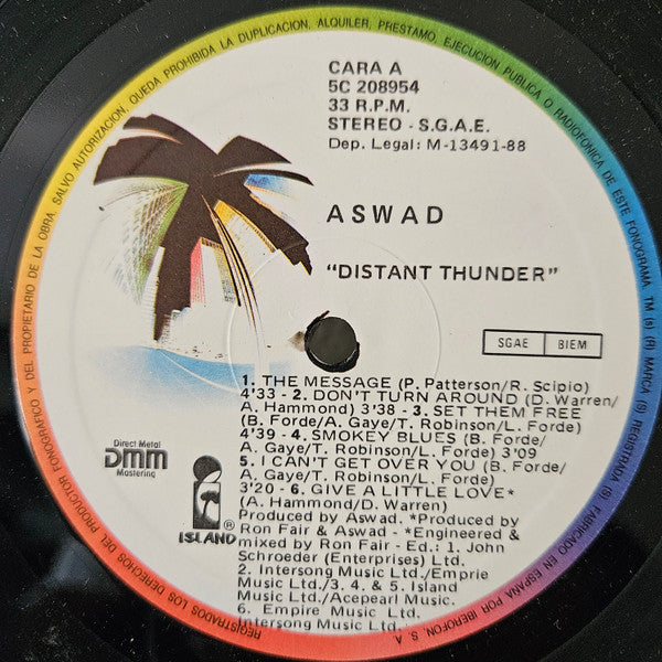 Aswad – Distant Thunder - LP - Edición Española / Spanish Edition - 1988 - Island Records – 5C 208954 - Muy Buen Estado / Very Good Condition (VG+ / VG+)