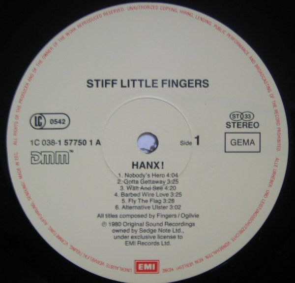 Stiff Little Fingers – Hanx! - LP - 1989 - EMI – 1C 038-1 57750 1, Fame – 1C 038-1 57750 1 - Good Condition (M- / VG)