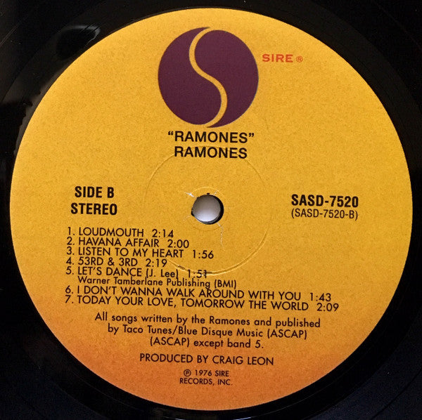 Ramones – Ramones - LP - 180 gram - 2001 - Sire – SASD-7520 - Vinyl Near Mint / Cover Very Good (M-/VG+)