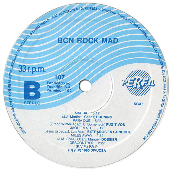 Bcn Rock Mad - LP - 1991 - Perfil – 107 - Muy Buen Estado / Very Good Condition (VG+ / VG+)