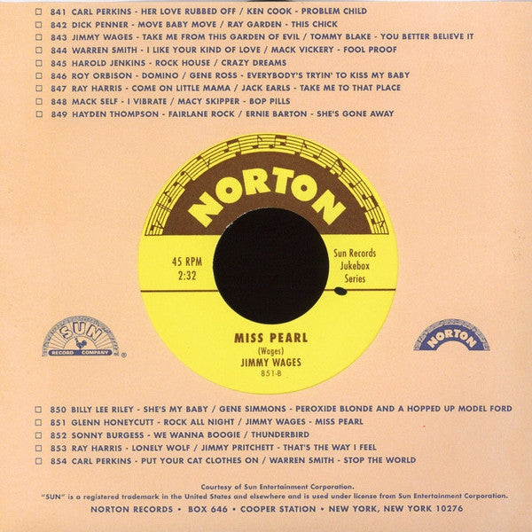 Glenn Honeycutt / Jimmy Wages – Rock All Night / Miss Pearl - 7" - 2001 - Norton Records – 851 - Like New / Like New (M- / M-)