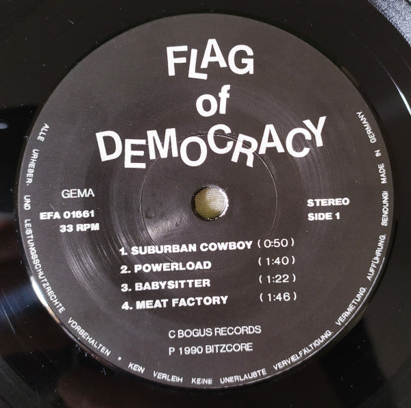 Flag Of Democracy – Eight Love Songs - 7" - With Insert - 1990 - Bitzcore – EFA 01661 - Muy Buen Estado / Very Good Condition (M- / VG+)