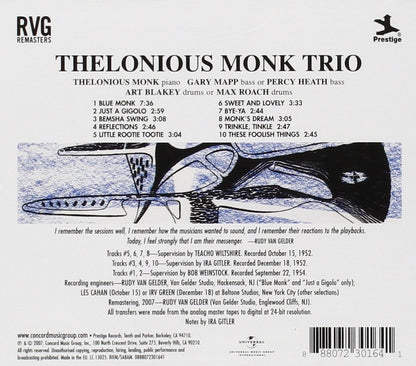 THELONIOUS MONK CD Thelonious Monk Trio ( RVG Edition)