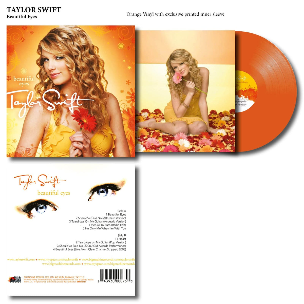 TAYLOR SWIFT LP Beautiful Eyes (Orange Coloured Vinyl)