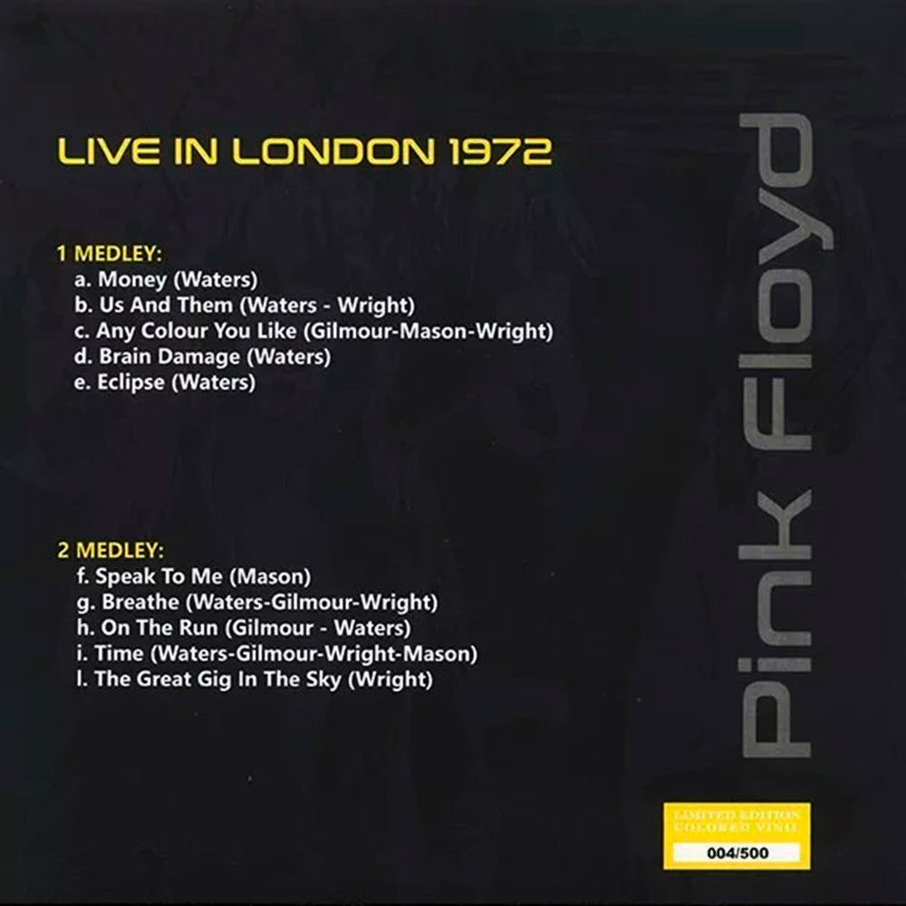 PINK FLOYD LP Live In London 1972 (Yellow Coloured Vinyl) 250 Numbered Copies