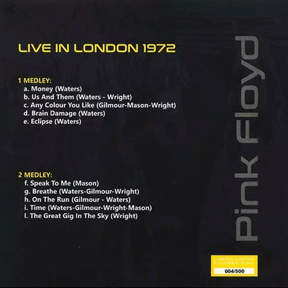 PINK FLOYD LP Live In London 1972 (Yellow Coloured Vinyl) 250 Numbered Copies