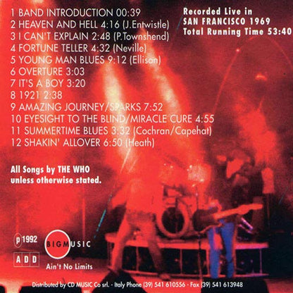 THE WHO CD Accept No Substitute (Live 1969)