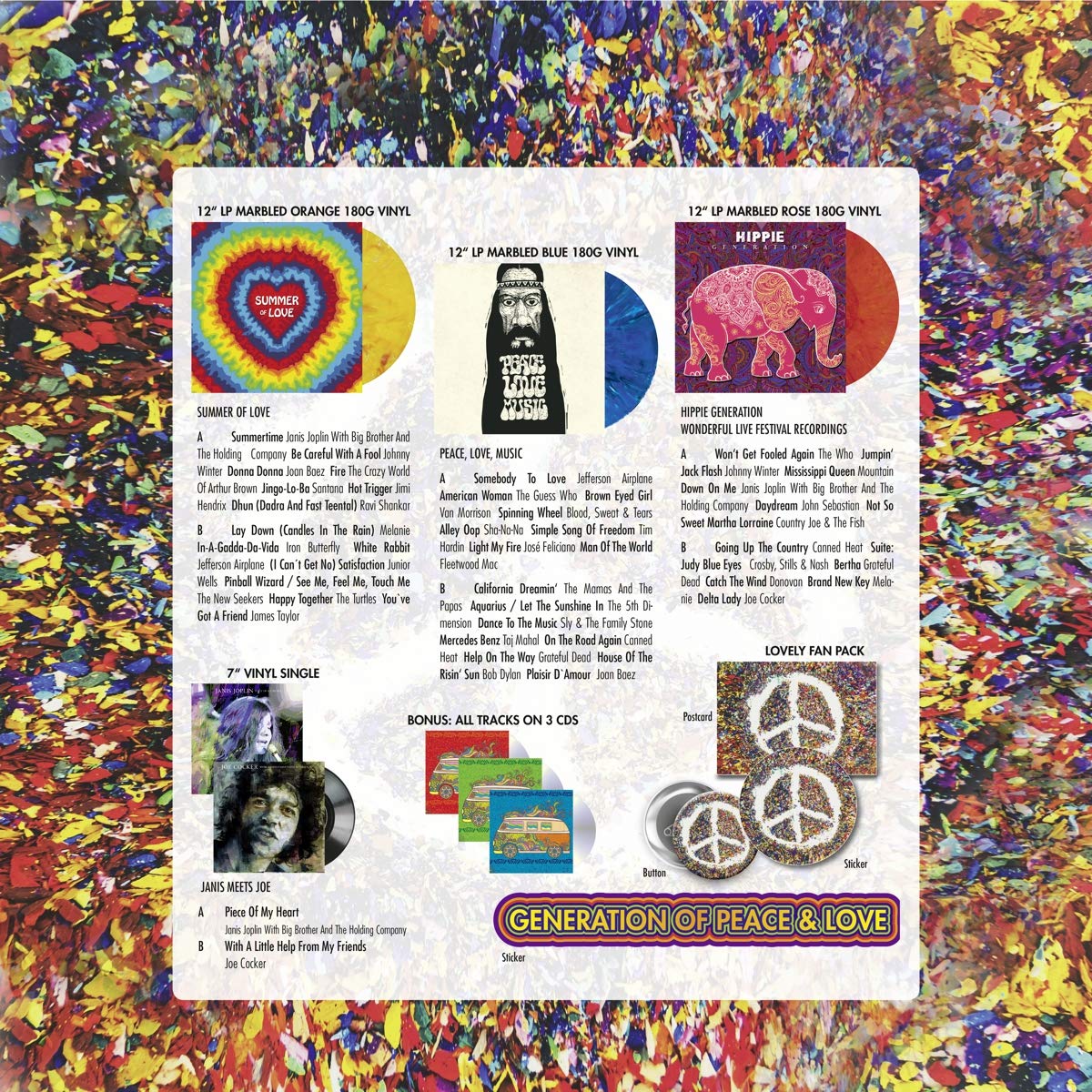 VARIOS LP BOX SET 3xlp+3CD+7"Single Generation Of Peace & Love (Coloured Vinyls)