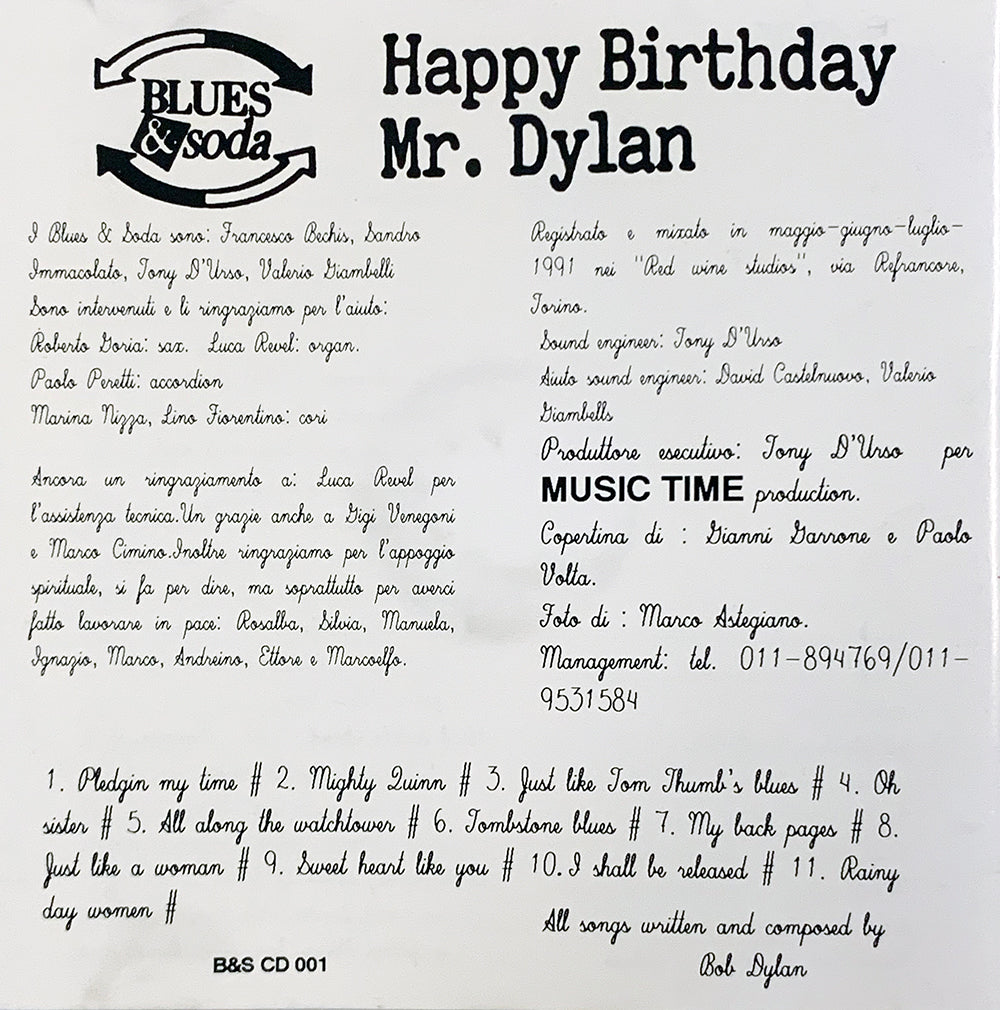 BLUES & SODA CD Happy Birthday Mr. Dylan