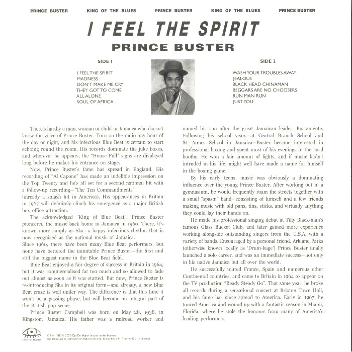 PRINCE BUSTER LP I Feel The Spirit (Blue Coloured Vinyl)