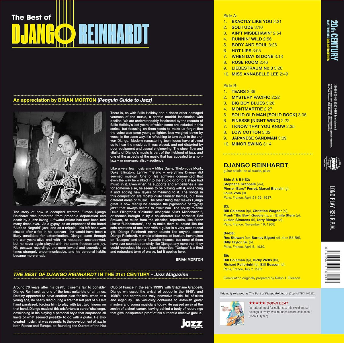 DJANGO REINHARDT LP The Best Of (Yellow Coloured 180 Gram Heavyweight Vinyl)