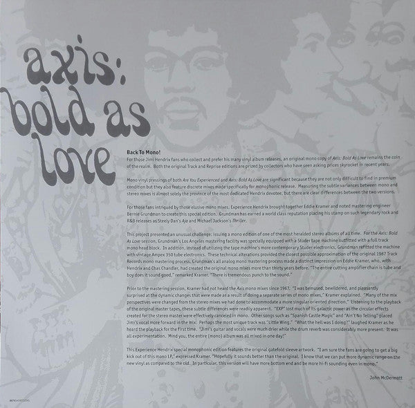 JIMI HENDRIX LP Axis: Bold as Love (Mono, 180 g)
