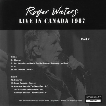 ROGER WATERS LP Live In Canada 1987 Part 2 (Clear Grey Marbled Coloured Vinyl)