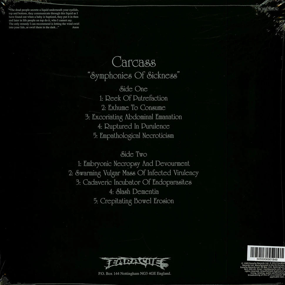 Carcass - Symphonies Of Sickness - LP