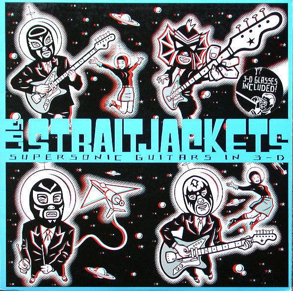 Los Straitjackets – Supersonic Guitars In 3-D - LP + Gafas 3D Glasses - Signed On Back Cover / Firmado en Contraportada - 2003 - Yep Roc Records – LP-YEP-2047 - Vinilo Muy Buen Estado / Portada Muy Buen Estado (VG+/VG+)