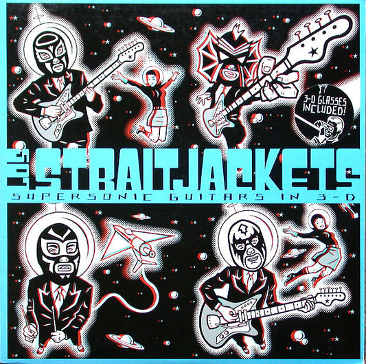 Los Straitjackets – Supersonic Guitars In 3-D - LP + Gafas 3D Glasses - Signed On Back Cover / Firmado en Contraportada - 2003 - Yep Roc Records – LP-YEP-2047 - Vinilo Muy Buen Estado / Portada Muy Buen Estado (VG+/VG+)