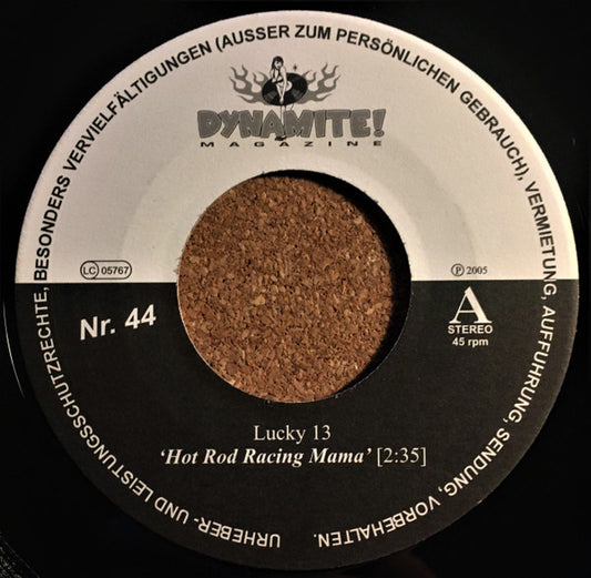 Lucky 13 / Red Hot Wheels / Slick Crusty & His Satty Racers ‎– Dynamite! The World Of Rock 'n' Roll Nr. 44 - 7" - 2005 - Part Records ‎– MF 25101 - Vinyl Near Mint / Generic Cover (M-/Generic)