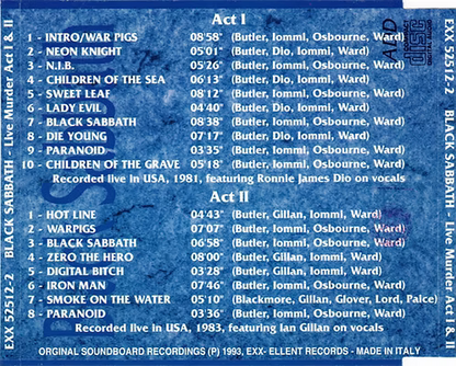 BLACK SABBATH 2xCD Live Murder Act I & II