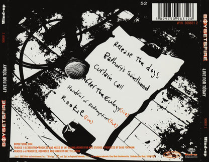 Boysetsfire – Live For Today - CD - New unplayed but not sealed.