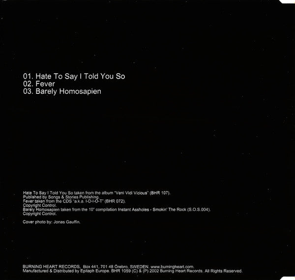 The Hives – Hate To Say I Told You So - CD Single - NEW / SEALED.