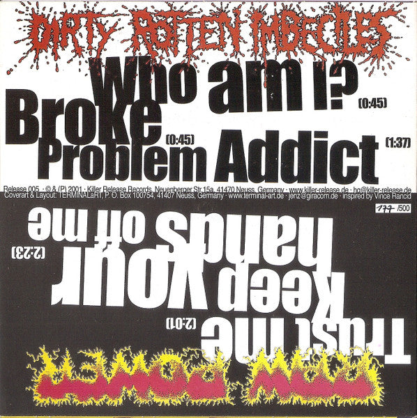 Dirty Rotten Imbeciles / Raw Power – The Dirty Rotten Power EP - 7" - 2001 - Killer Release Records – Release 005 - Vinyl Near Mint / Cover Near Mint (M-/M-)