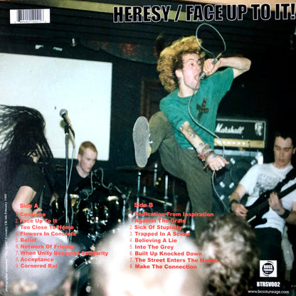 Heresy ‎– Face Up To It! - LP - Rojo Traslúcido / Red Clear - 2012 - Boss Tuneage ‎– BTRSV002 - Vinilo Como Nuevo / Portada Muy Buen Estado (M-/VG+) - DISPONIBILIDAD INMEDIATA / IMMEDIATE AVAILABILITY.